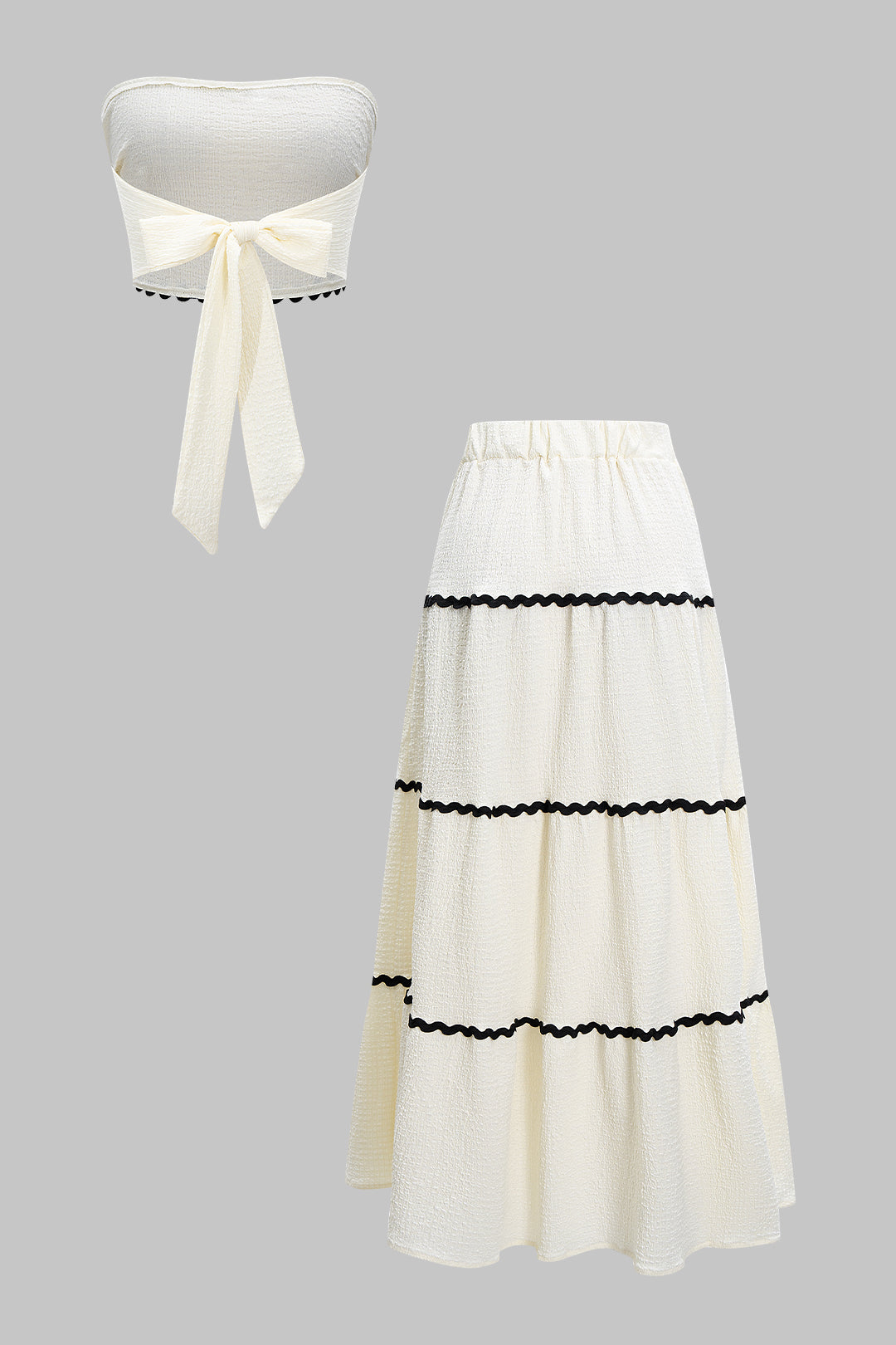 Contrast Binding Tie-Back Tube Top And Skirt Set