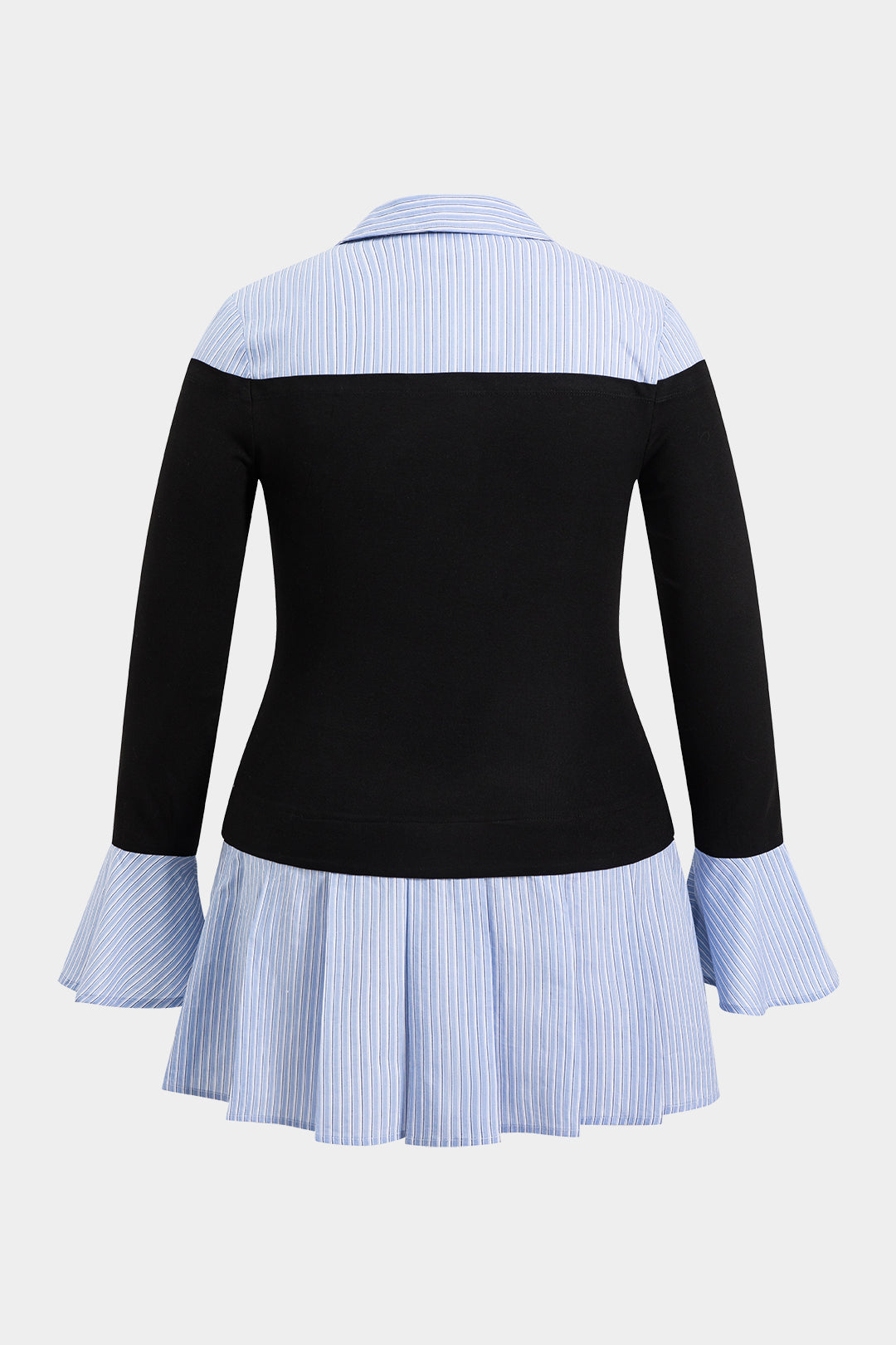 Plus Size Pleated Patchwork V-Neck Bell Sleeve Mini Dress