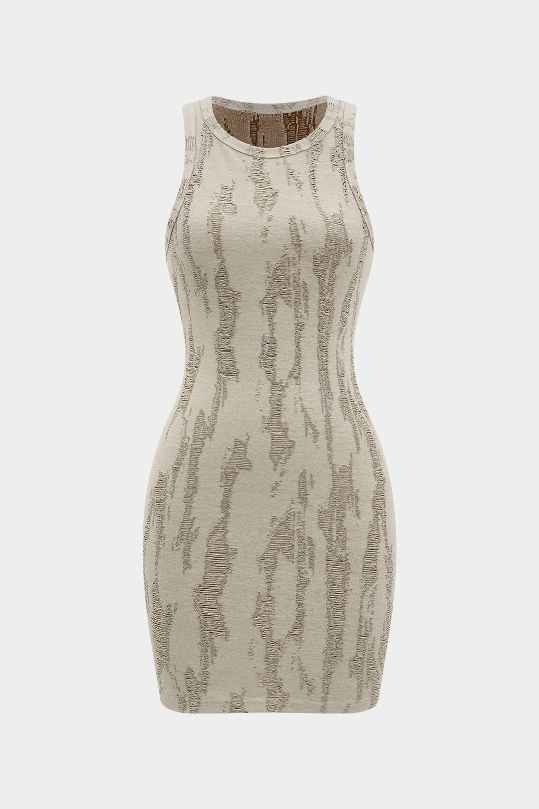 Ripped Round Neck Sleeveless Mini Dress