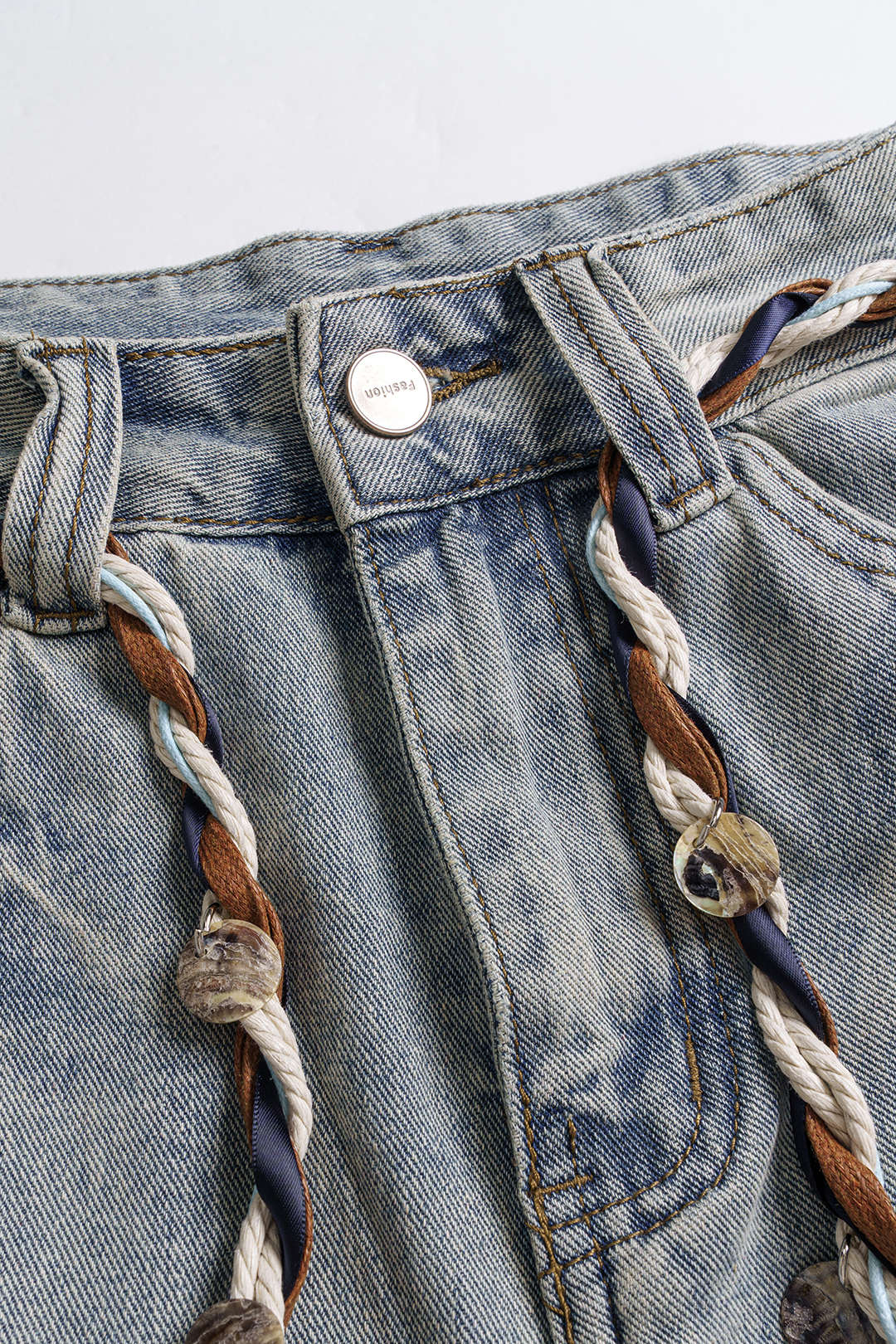 Denim Ripped Pocket Shorts With Belt