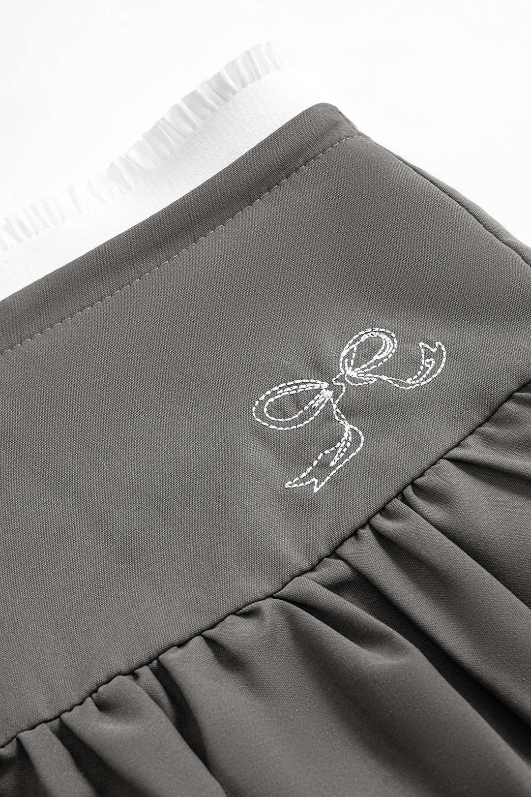 High Waist Ruched Bow Embroidery Skirt