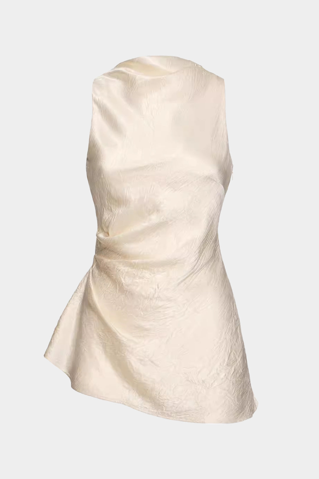 Satin Asymmetrical Ruched Short-Sleeve Shirt