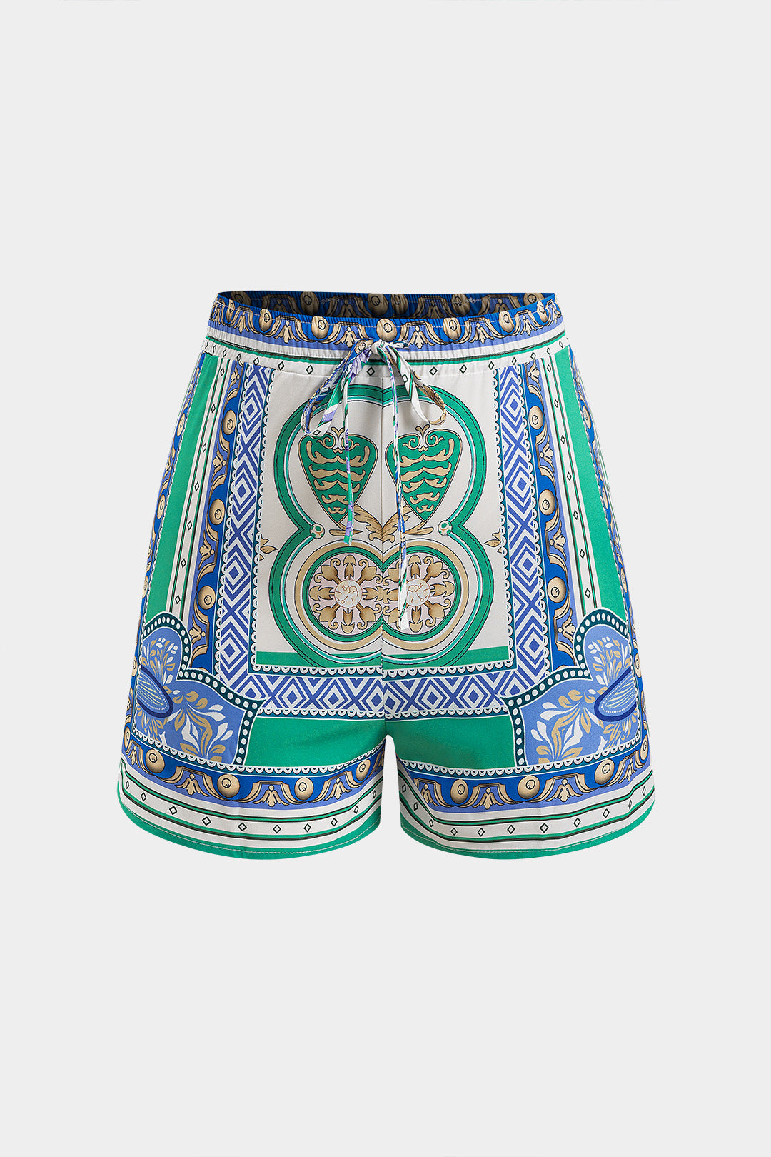 Bohemian Print Tie Front Shirt And Shorts Set