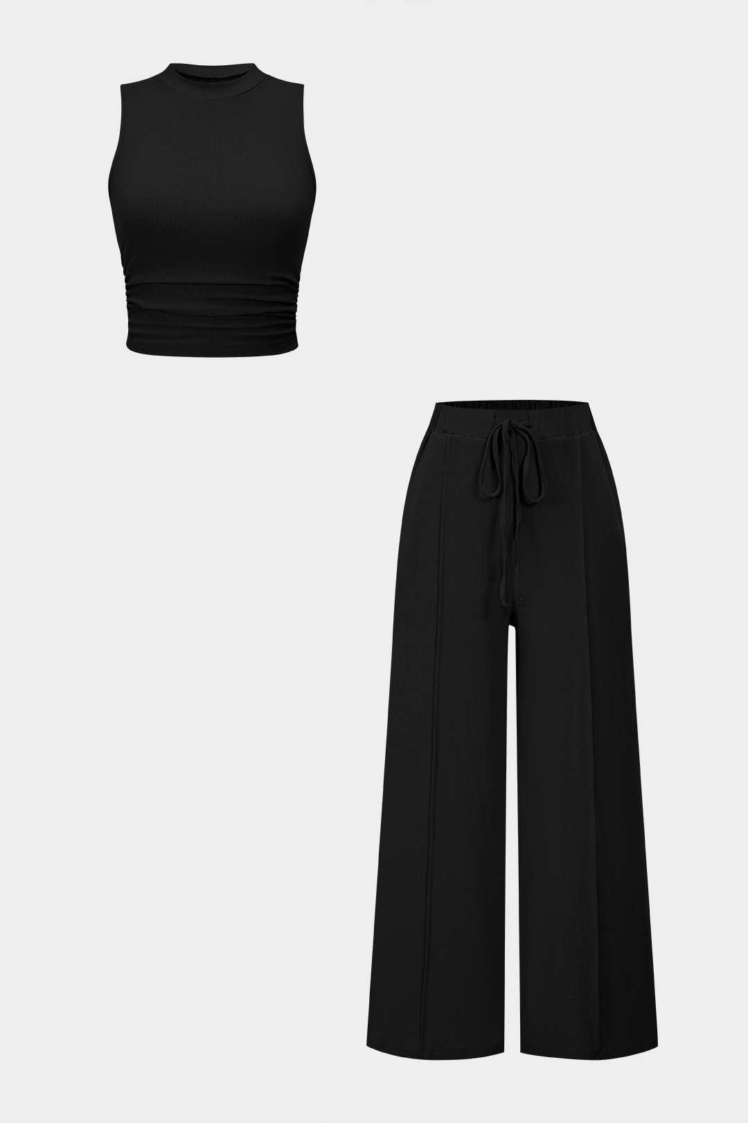 Solid Tank Top And Drawstring Trousers Set