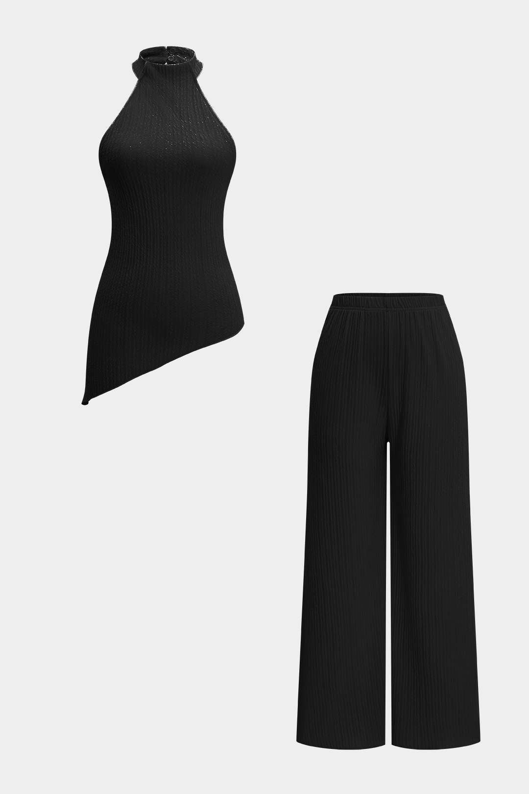 Halter Neck Backless Asymmetrical Tank Top And Wide Leg Trousers Set