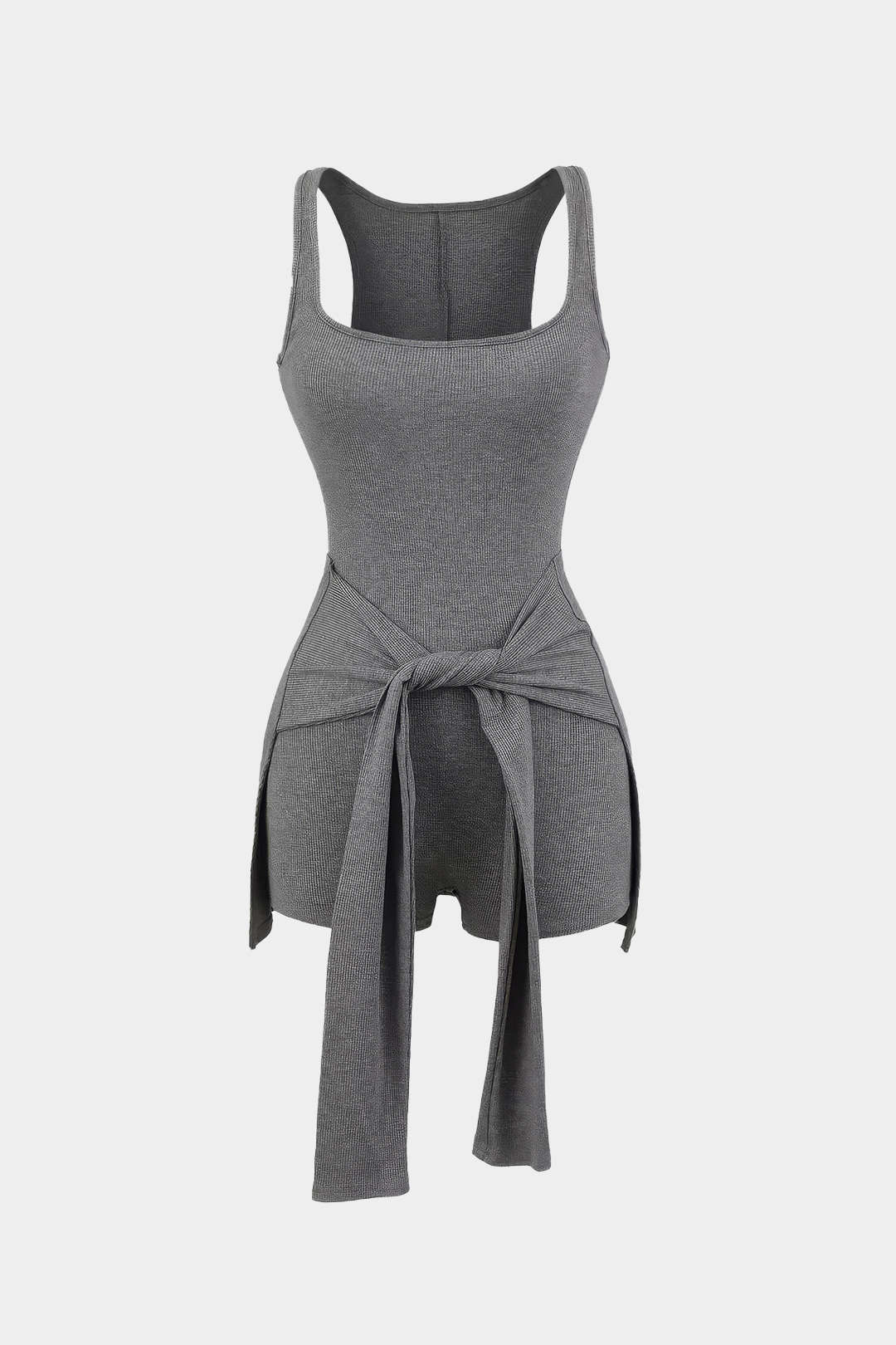 Ruched Tie-Up Square Neck Sleeveless Romper