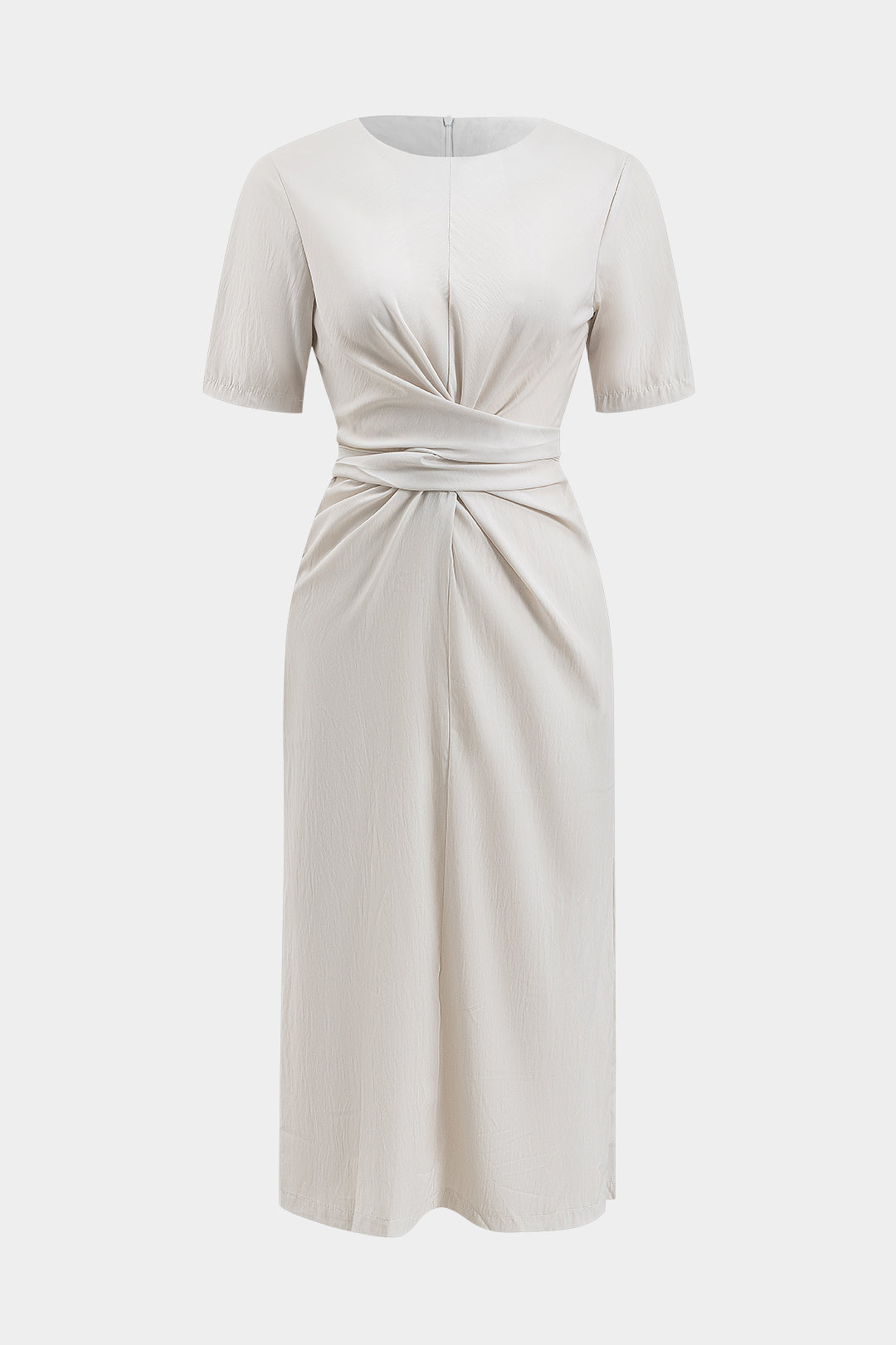 Ruched Crossed Tie Back Zipper Slit Maxi Dress