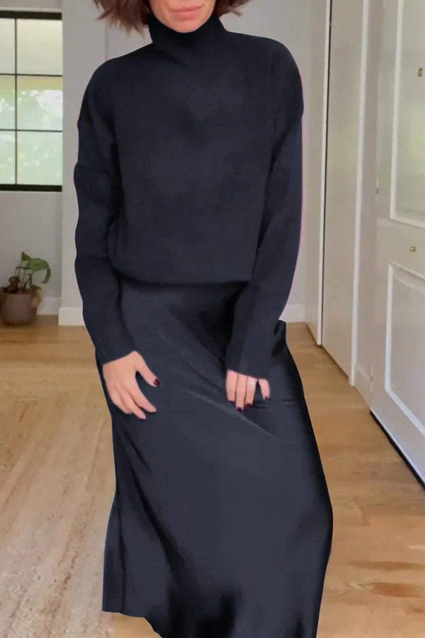 Grace - Satin Elastic Waist Maxi Skirt Set