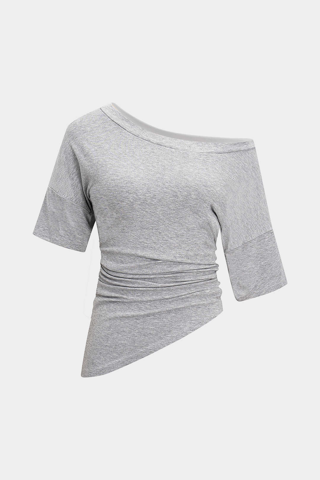 Asymmetrical Short Sleeve Ruched T-Shirt