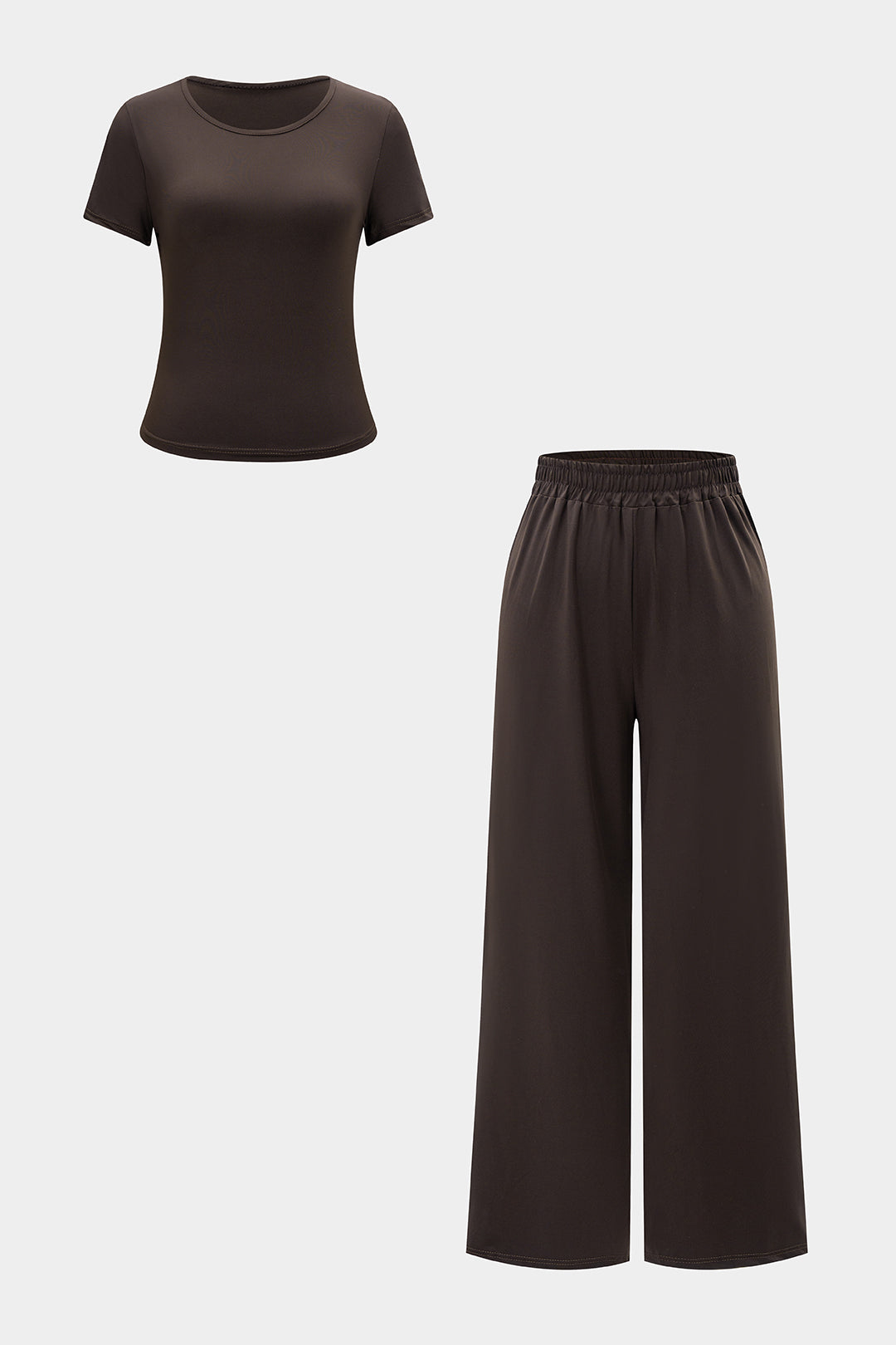 Solid Basic Short-Sleeve T-Shirt And Pleated Wide Leg Trousers Set