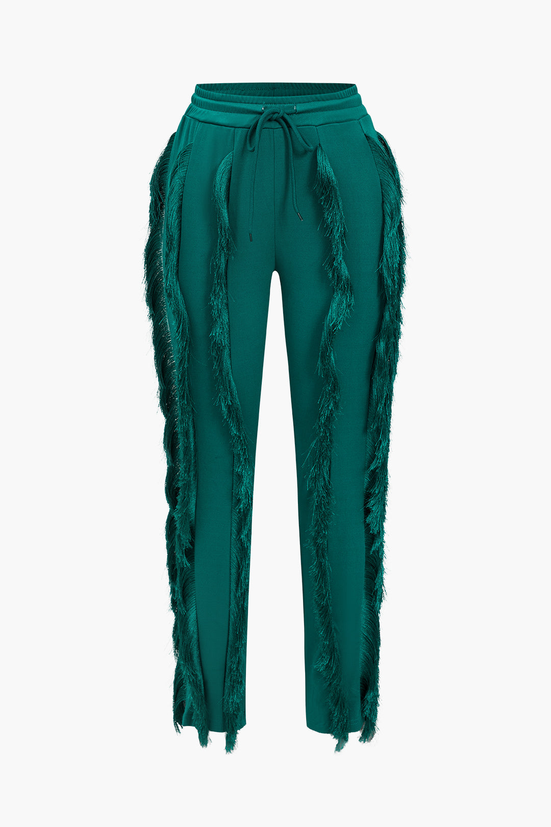 Solid Long-Sleeve Bosysuit And Fringe Trouser Set
