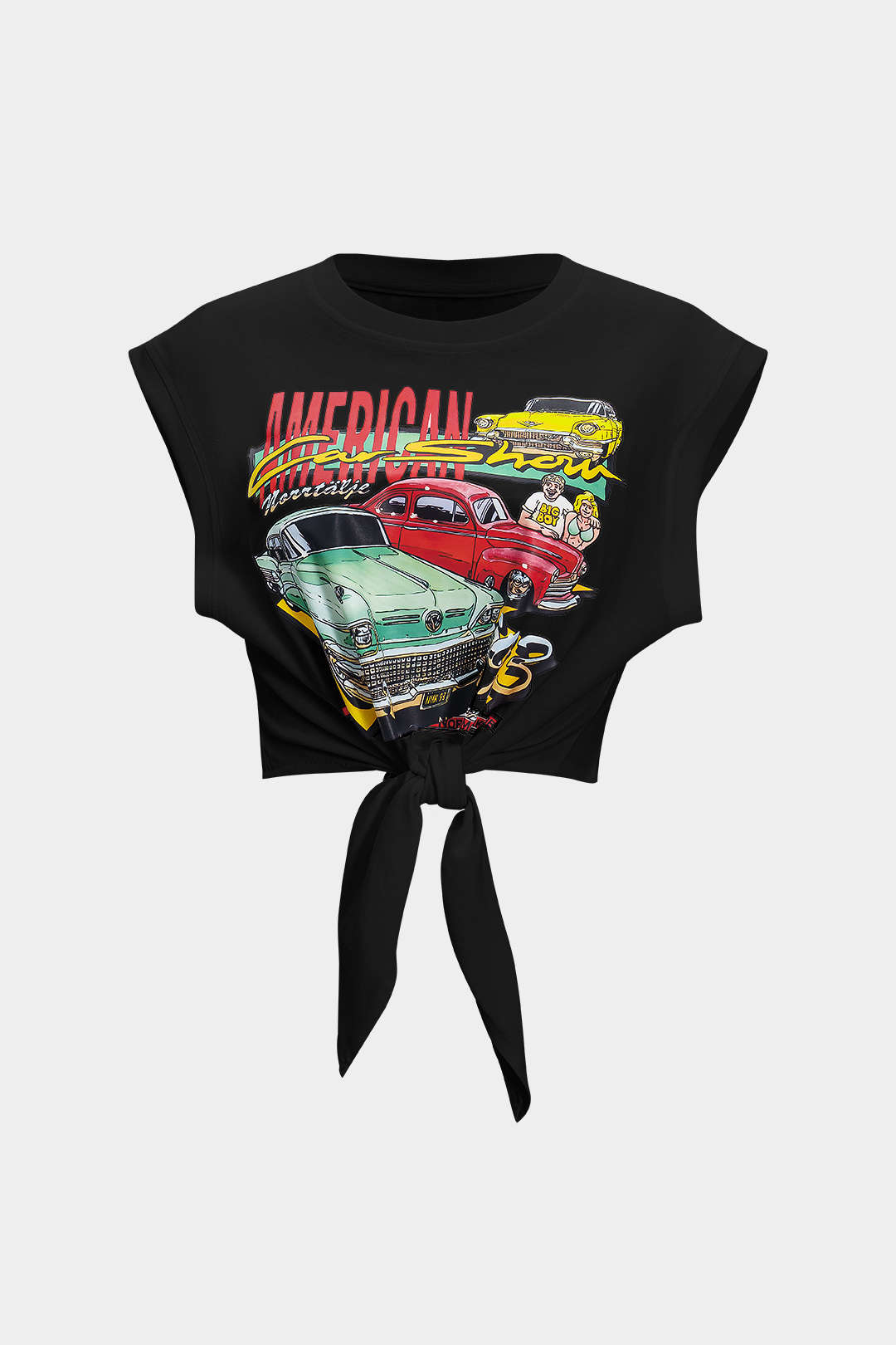 Car Letter Print Round Neck T-Shirt