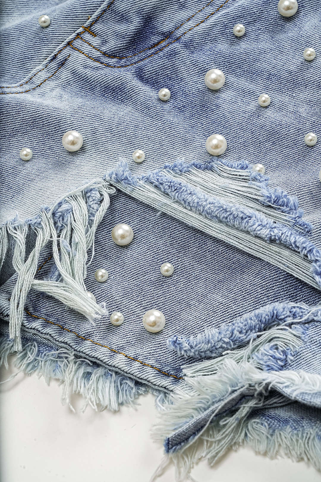 Denim High Waist Beaded Shorts