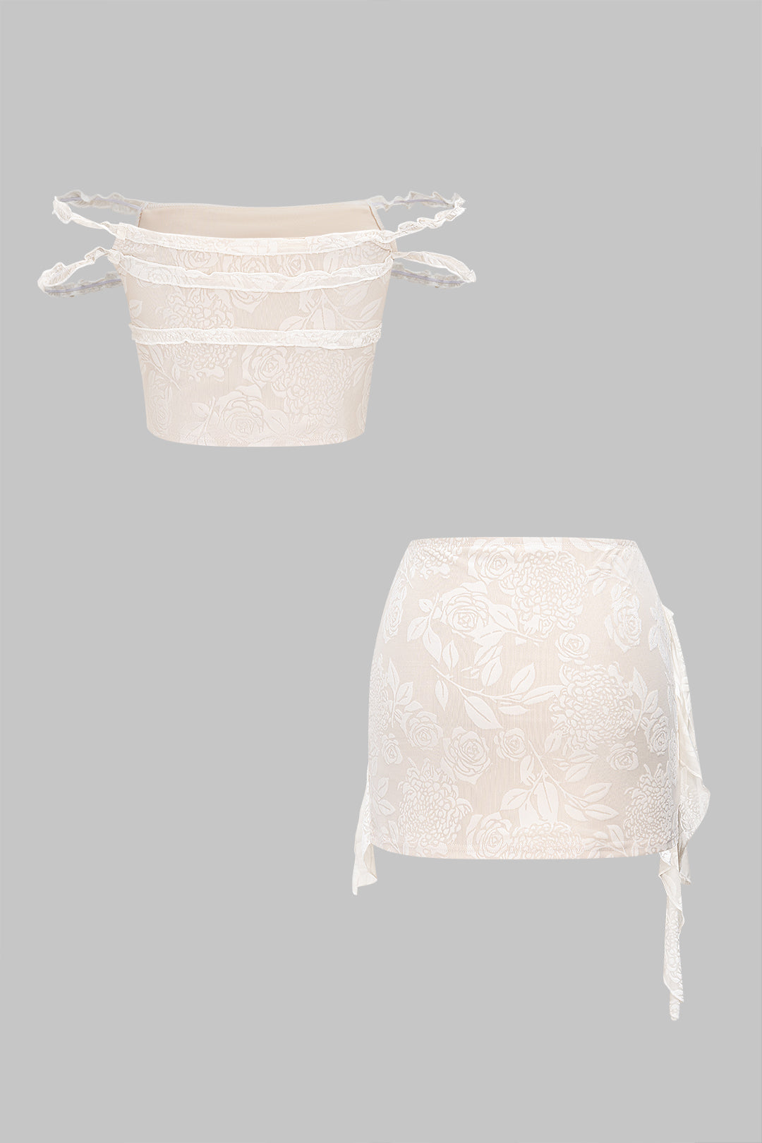 Jacquard Ruffle Tank Top And Skirt Set