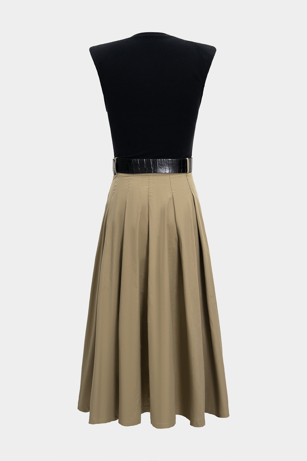 Contrast Patchwork Belted Sleeveless Midi Dress