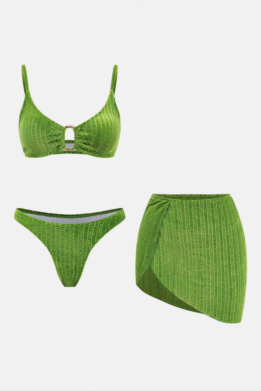 Velvet Textured O-ring 3-Piece Bikini Set
