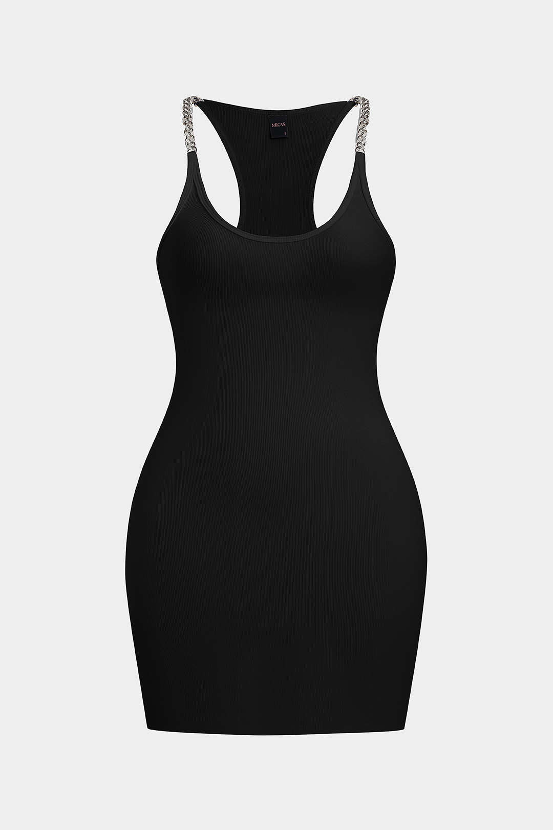 Plus Size Metallic Chain Patchwork Round Neck Sleeveless Mini Dress