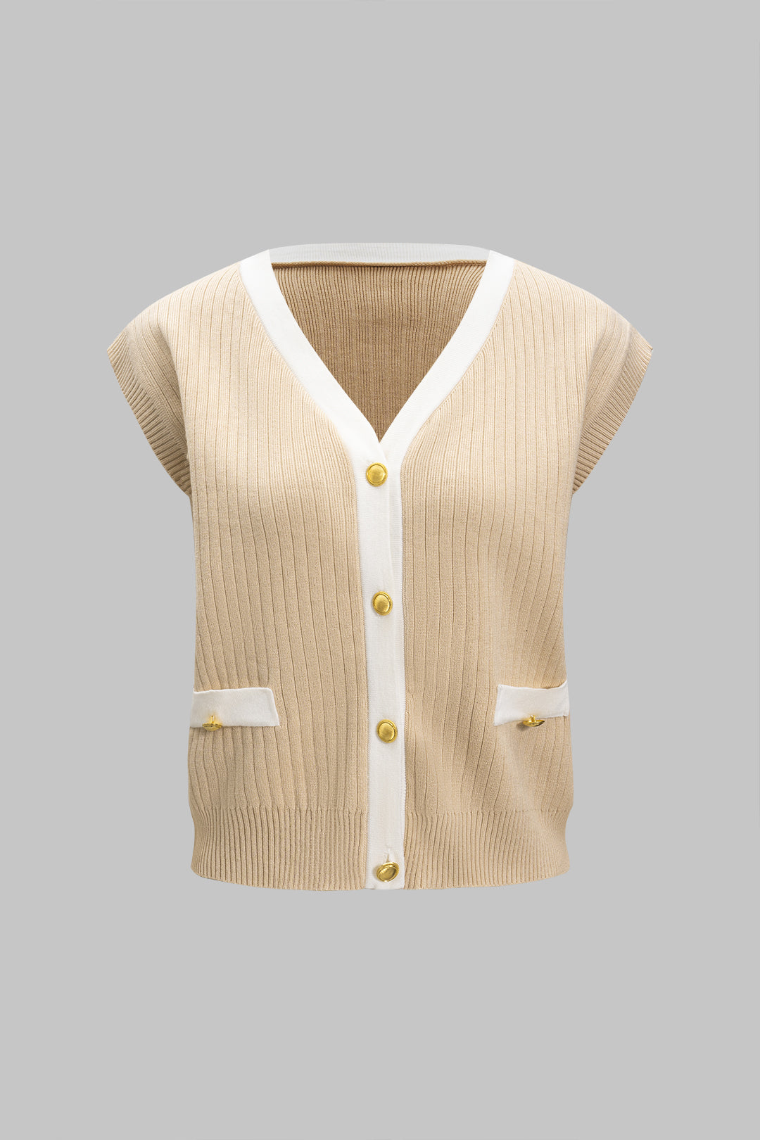 Knit Metallic Button V-Neck Tank Top