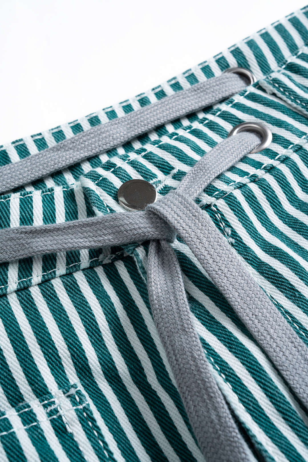Stripe Print Pocket Drawstring Barrel Trousers