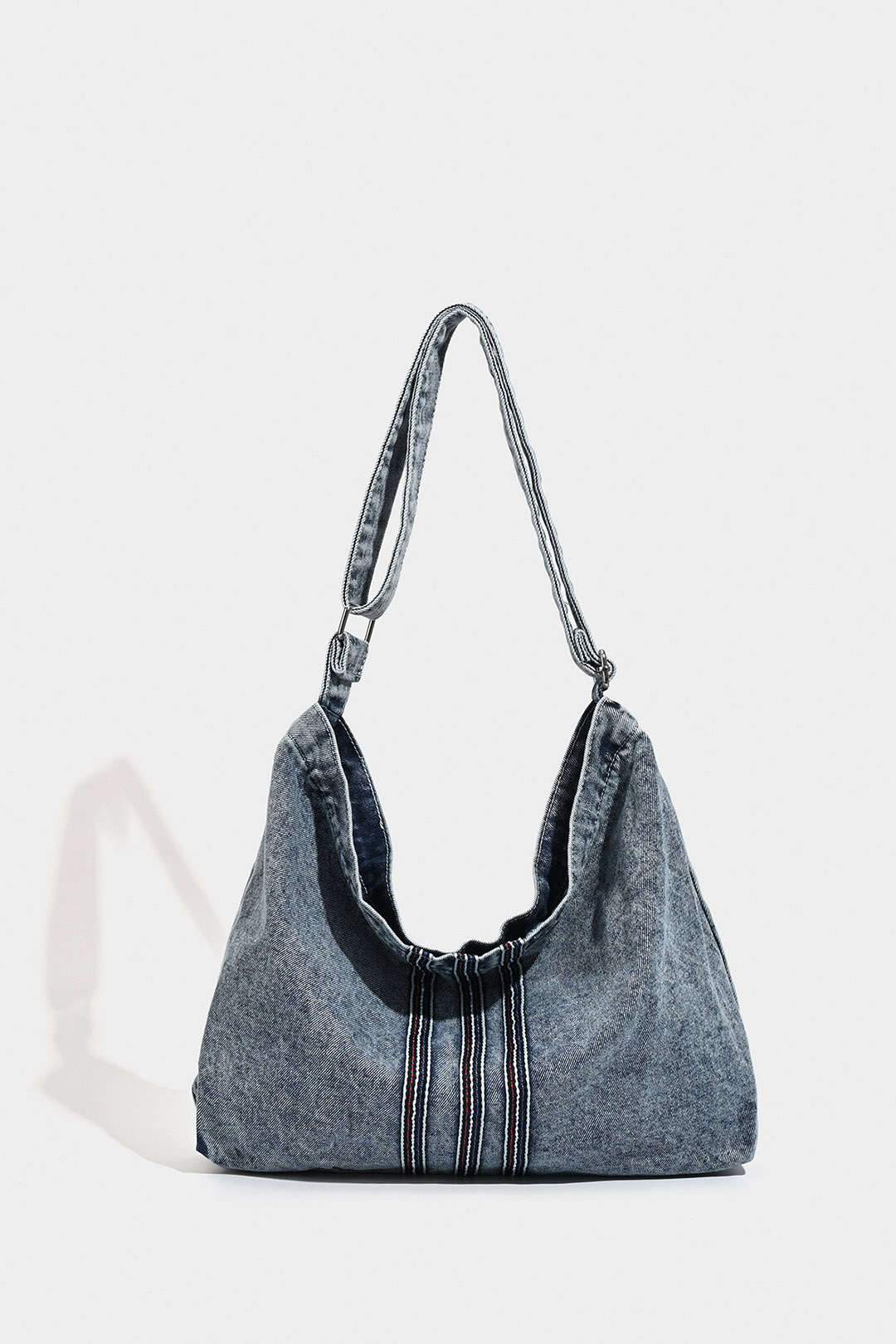 Washed Denim Zipper Cross-Body Bag