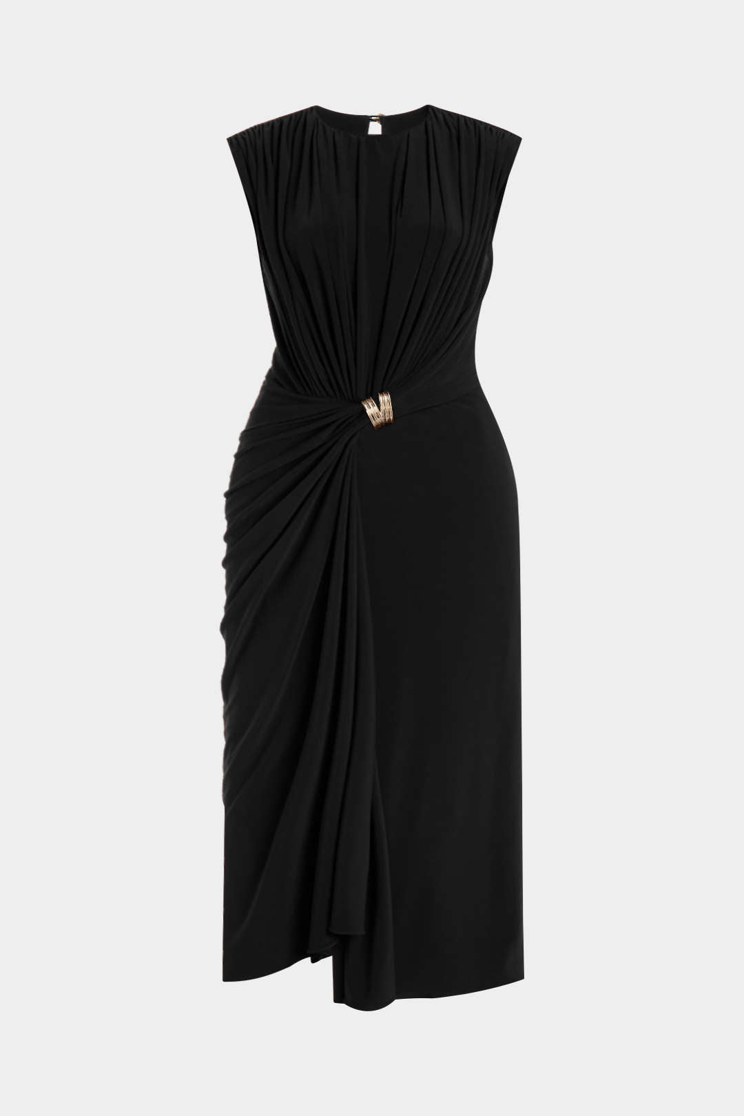 Plus Size Metallic Decor Ruched Sleeveless Midi Dress