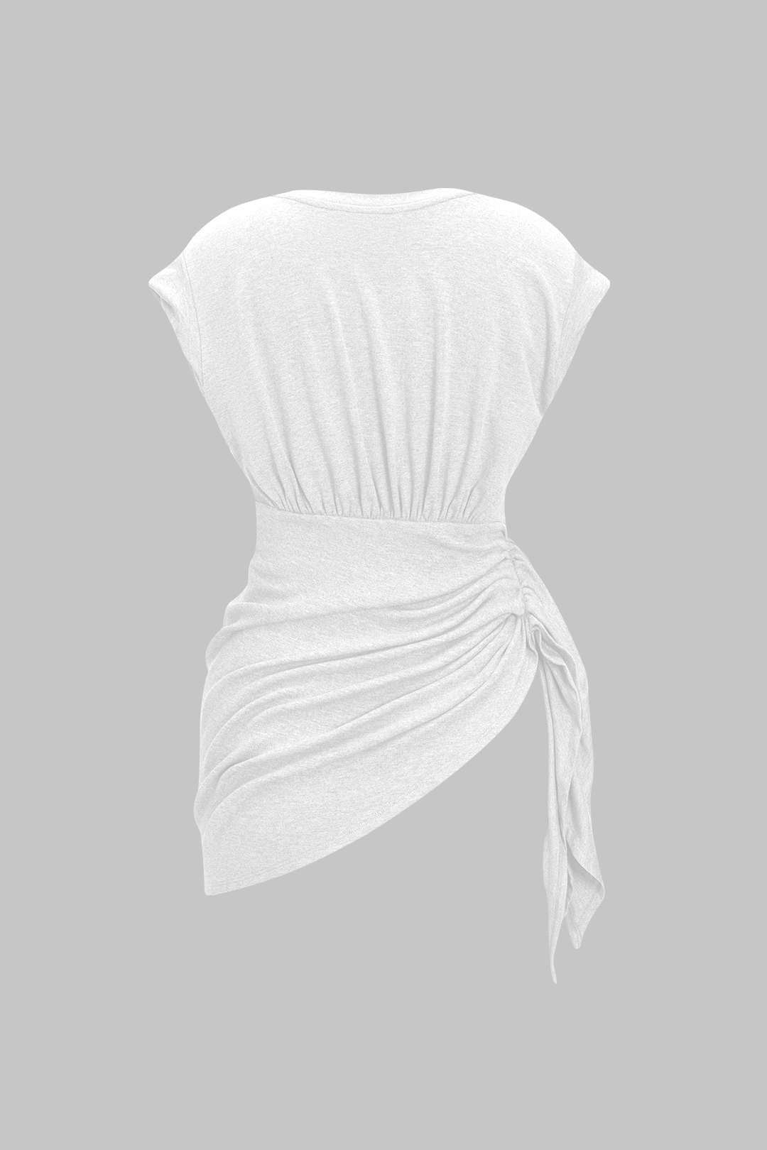 Ruched Asymmetrical Tie Knot T-Shirt