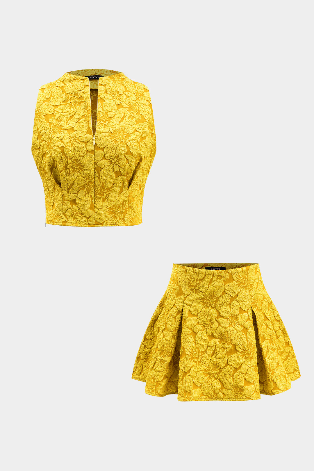 Jacquard Ruched Zipper Sleeveless Tank Top And Skirt Set