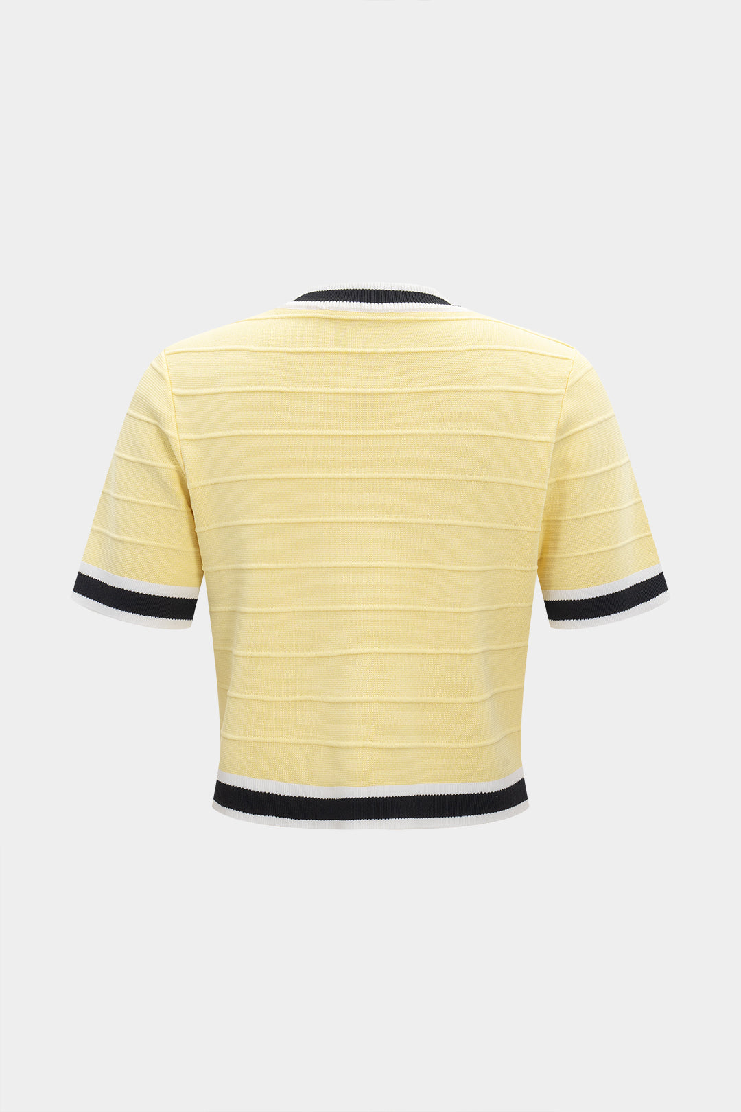 Knit Stripes Print Contrast Button Short-Sleeve Top