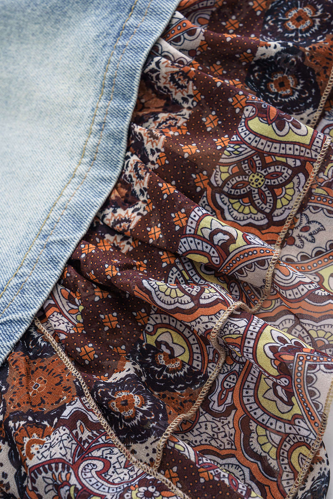 Denim Patchwork High Waist Skirt