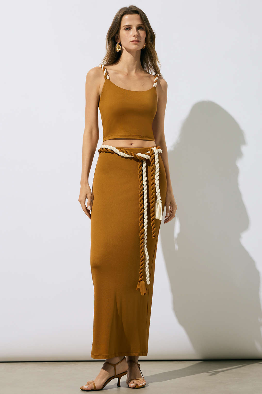 Tie Front Belted Skirt