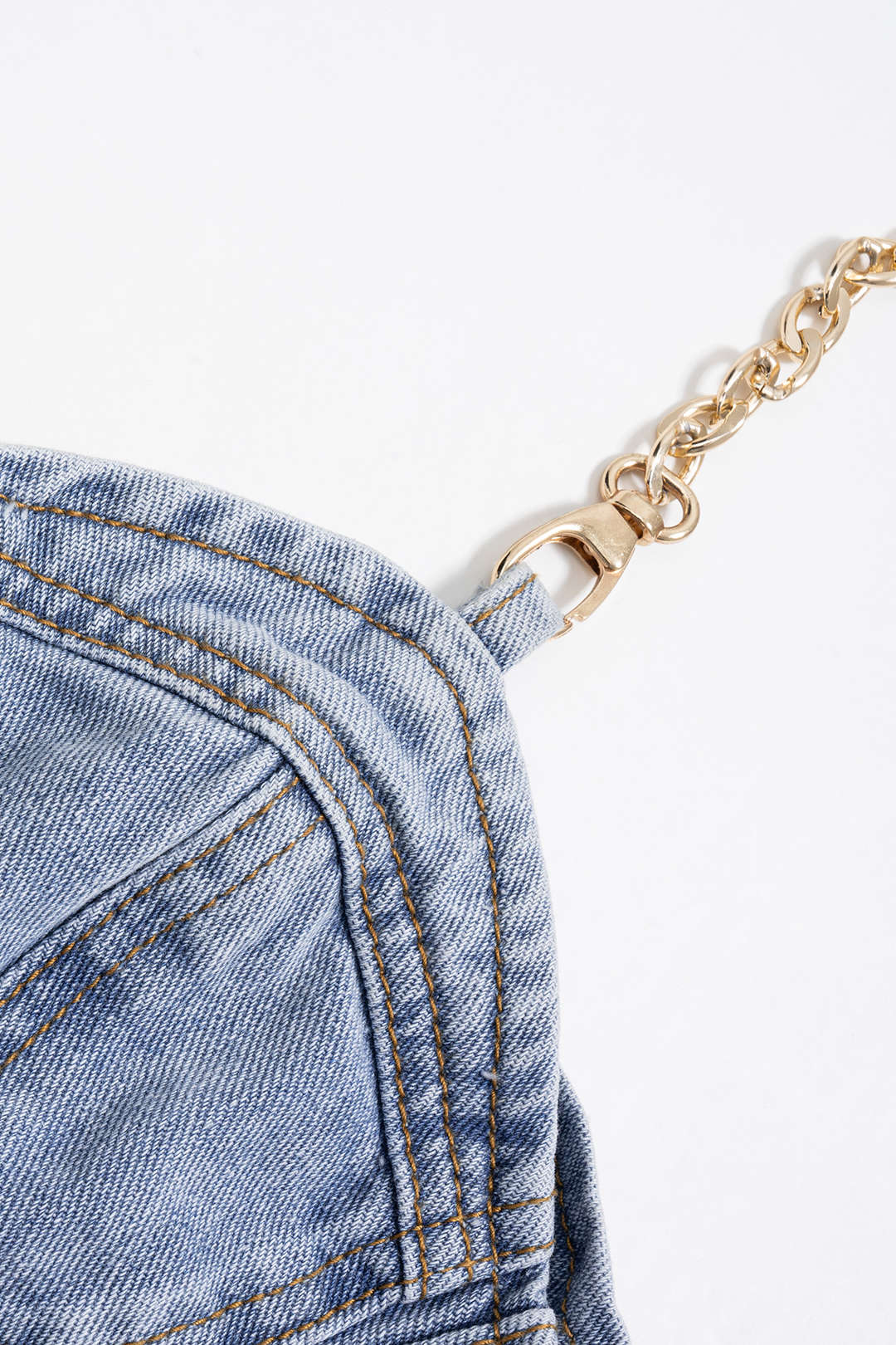 Denim Metallic Chain Bustier Cami Top