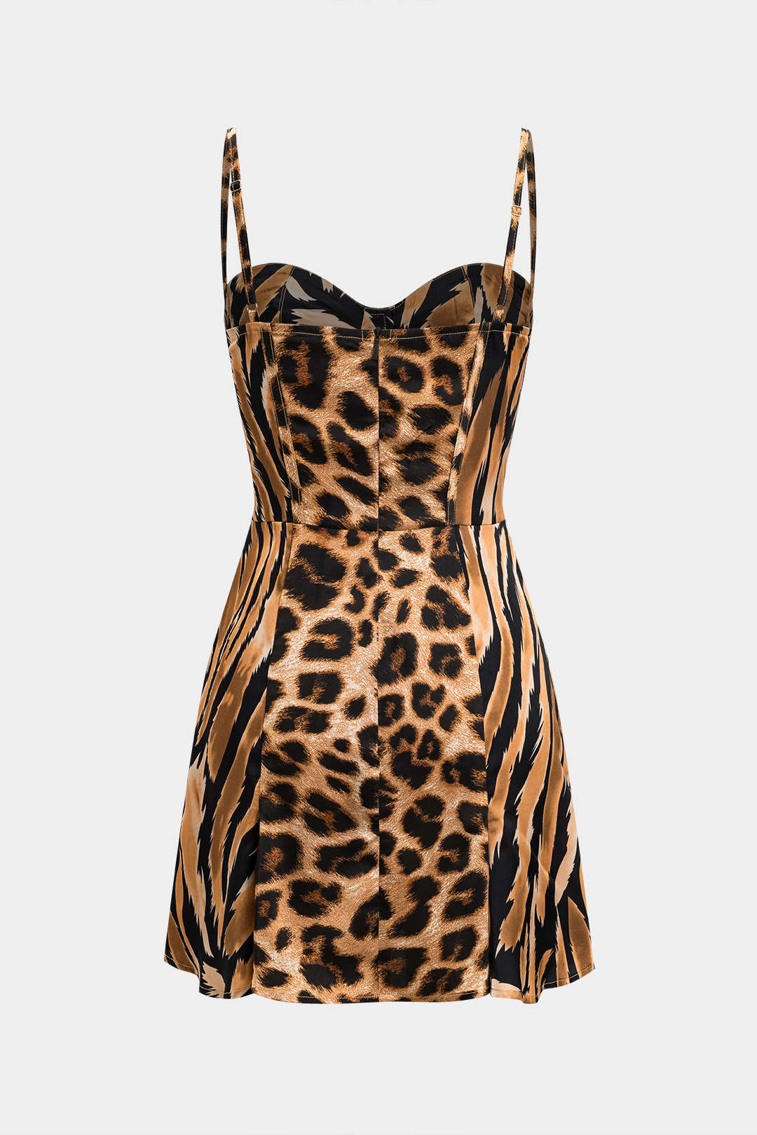 Leopard Print Satin Zipper Corset Slip Mini Dress