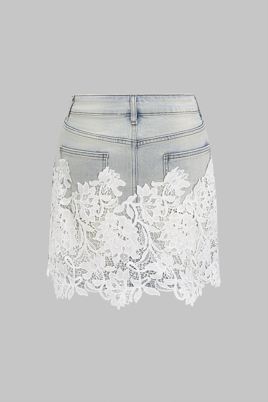 Denim High Waist Lace Patchwork Skirt