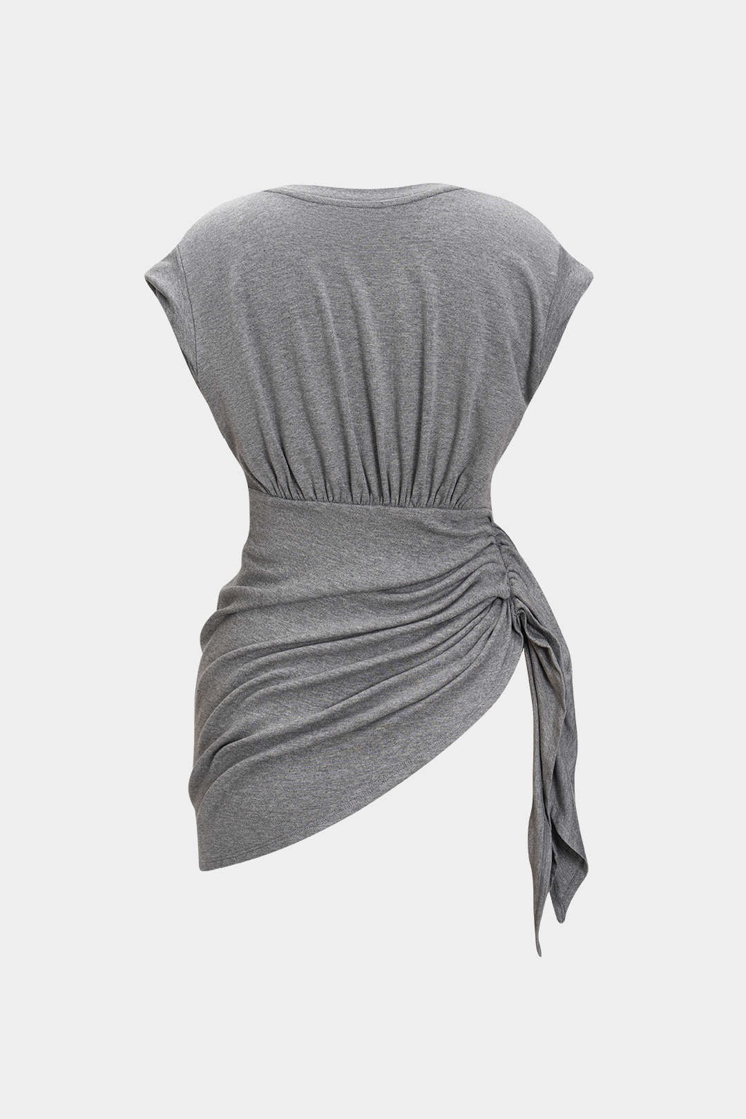 Ruched Asymmetrical Tie Knot T-Shirt