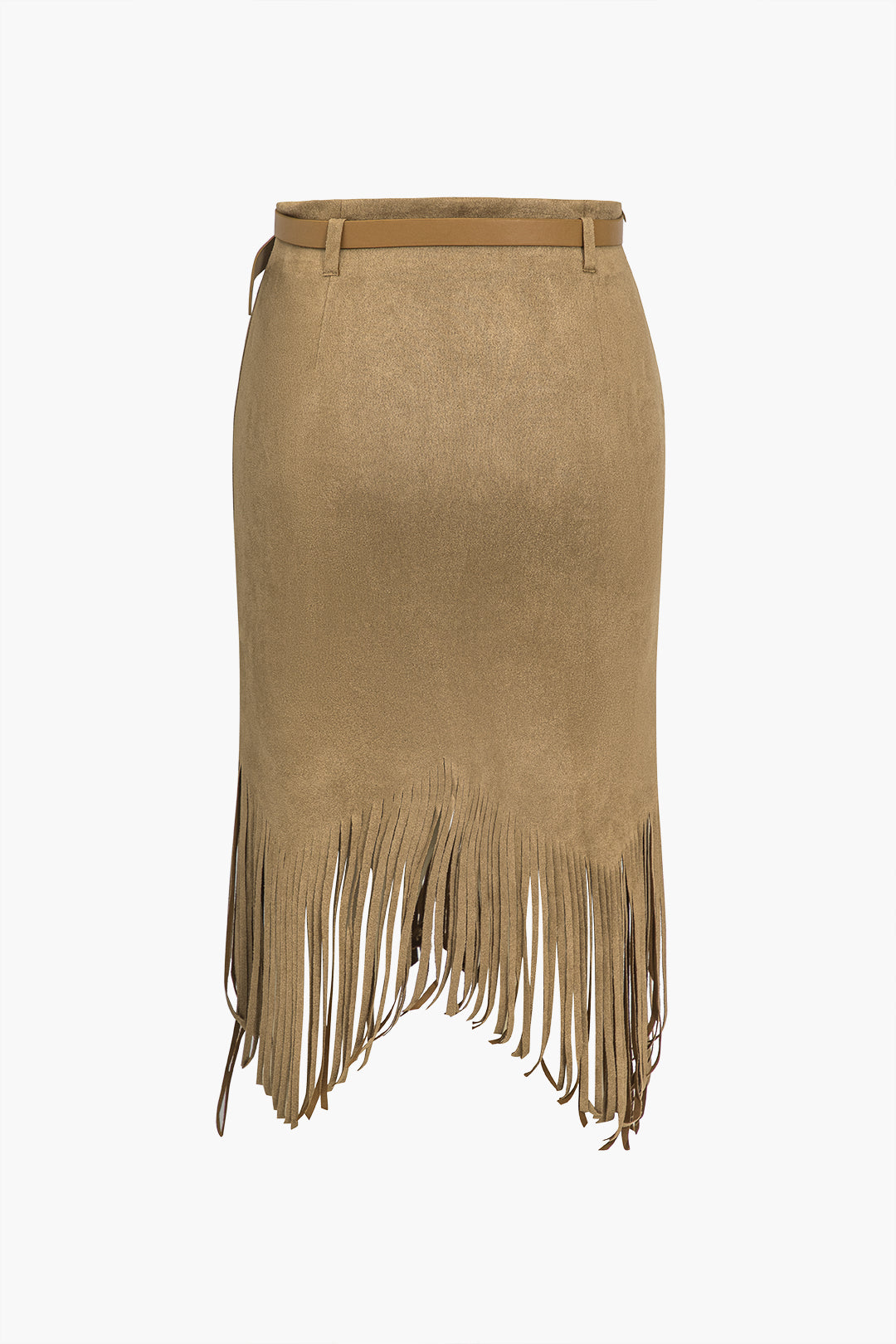 Solid Fringe Belted Zipper Skirt