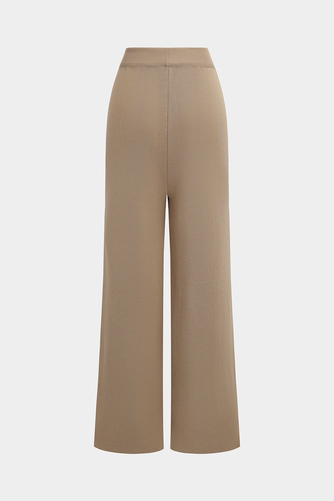 Knit Button Pocket Belted Long Sleeve Top And Wide Leg Trousers Set