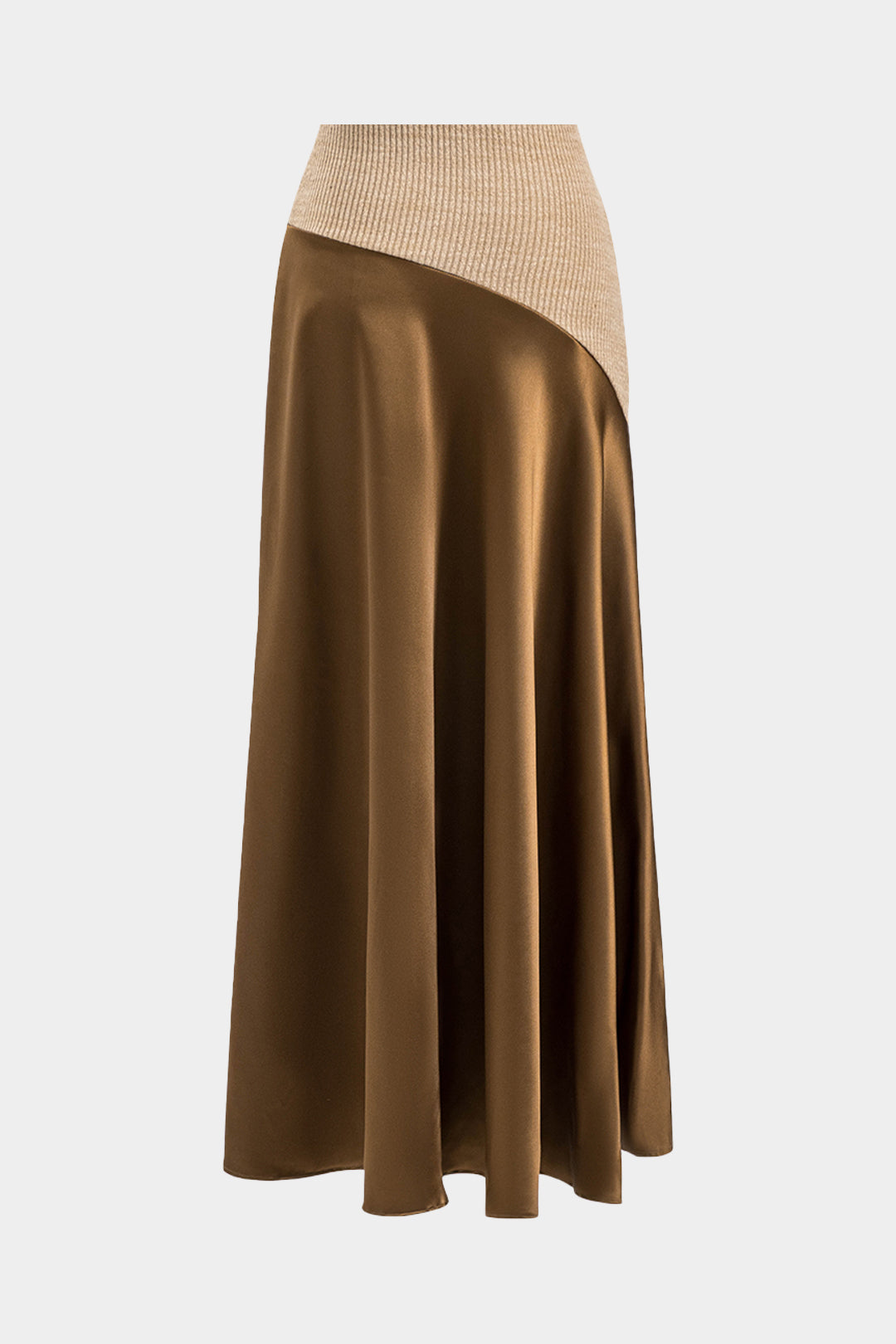 Satin Asymmetrical Patchwork Pleated Skirt