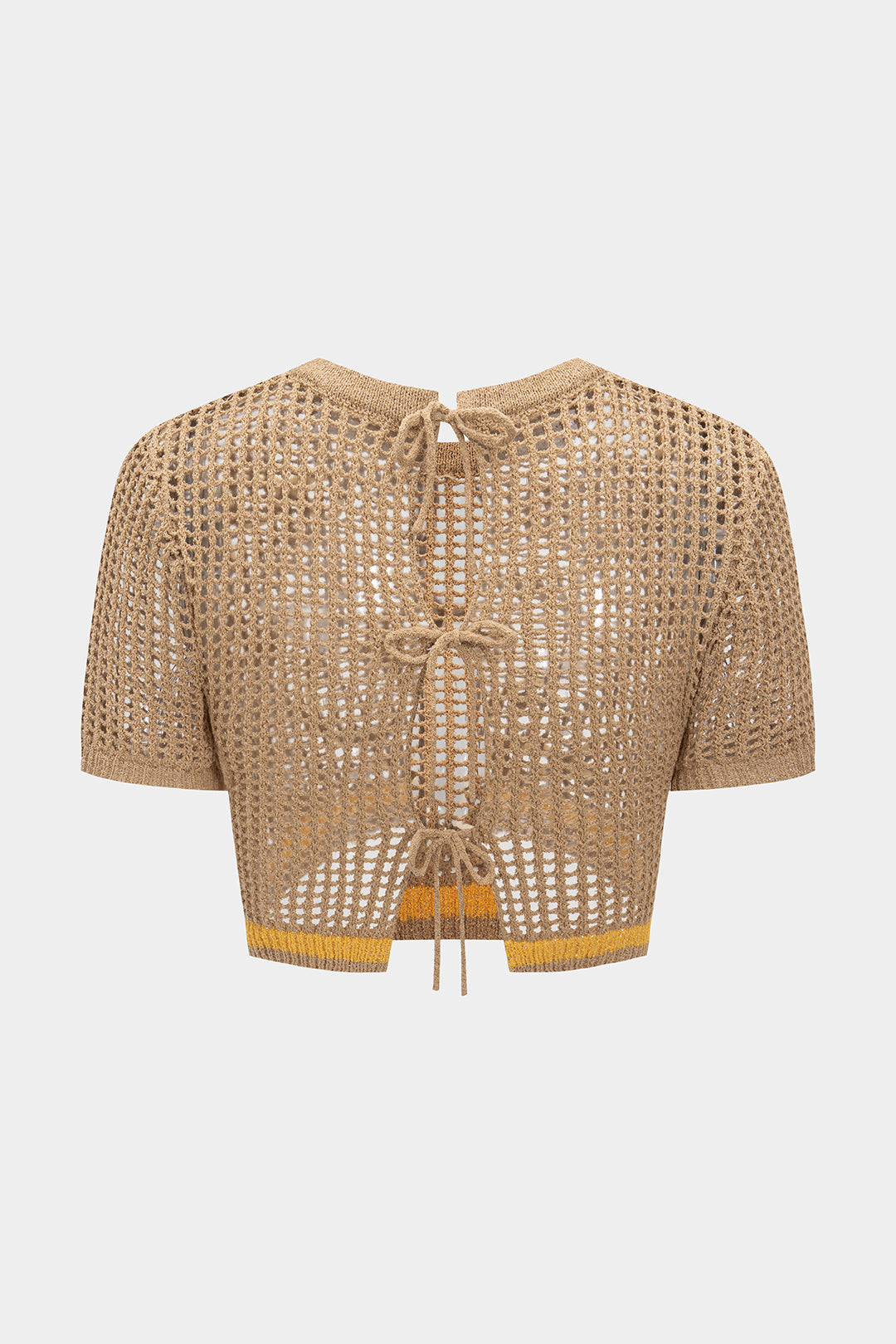 Knit 3D Embroidery Print Contrast Tie Back Short-Sleeve Top