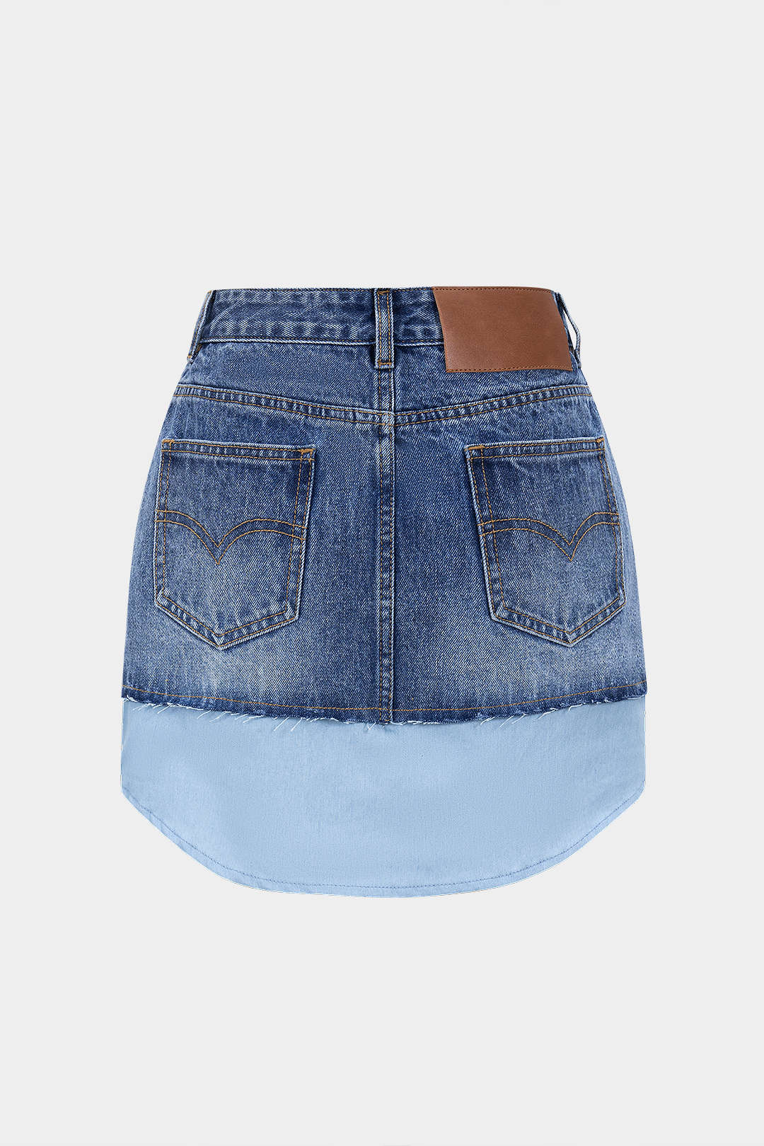 Denim Buttons Washed Ripped Patchwork Skirt