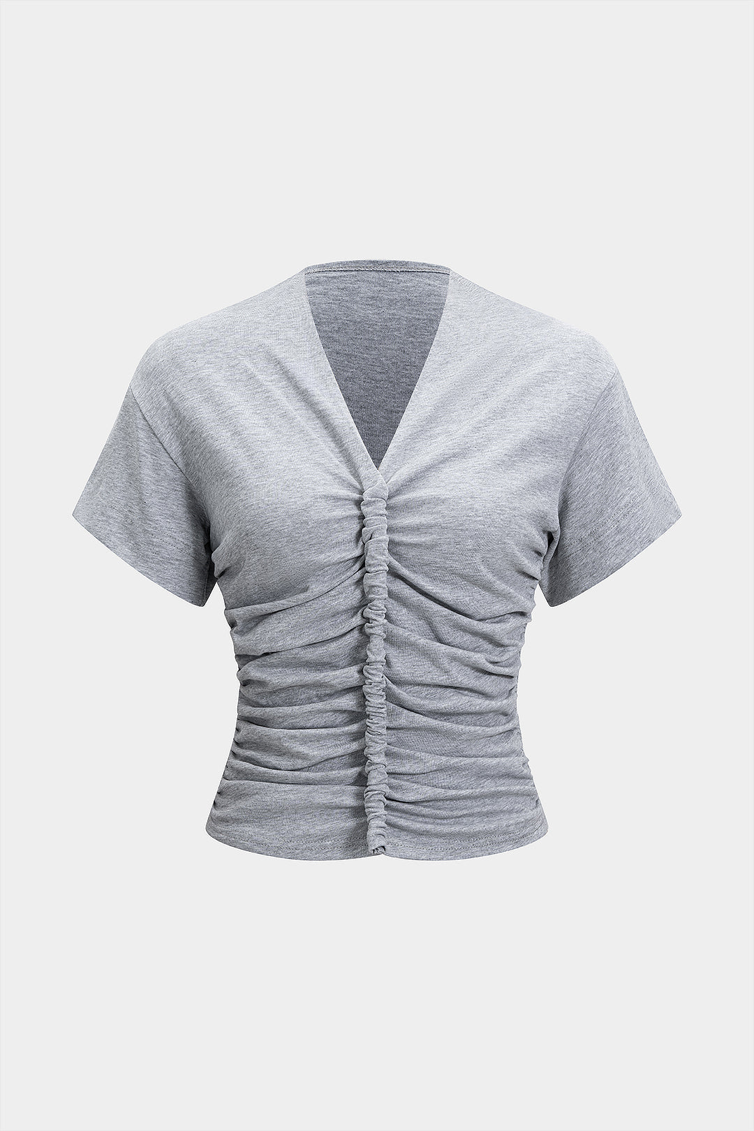 V-Neck Ruched Twist Knot Short Sleeve T-Shirt