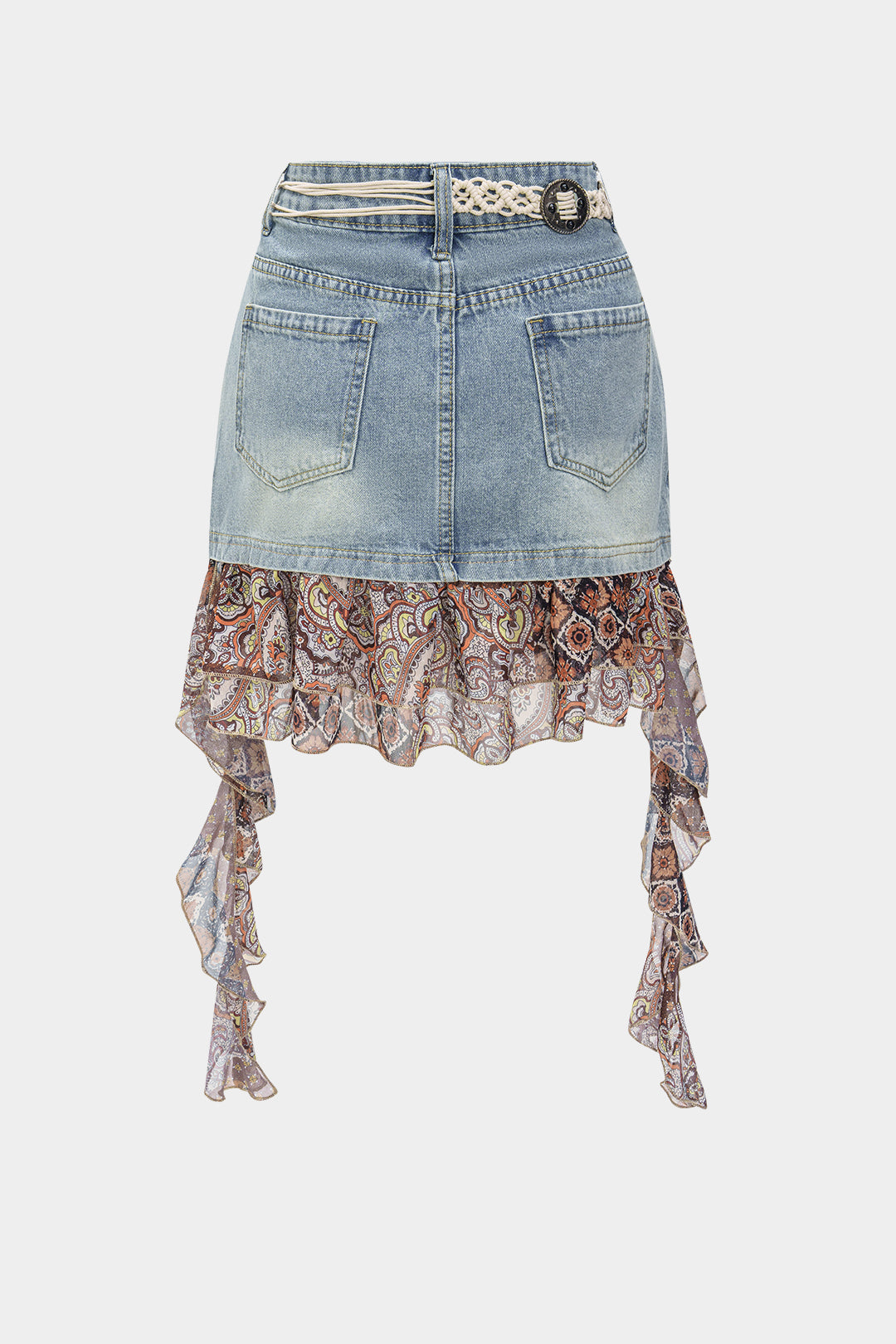 Denim Patchwork High Waist Skirt