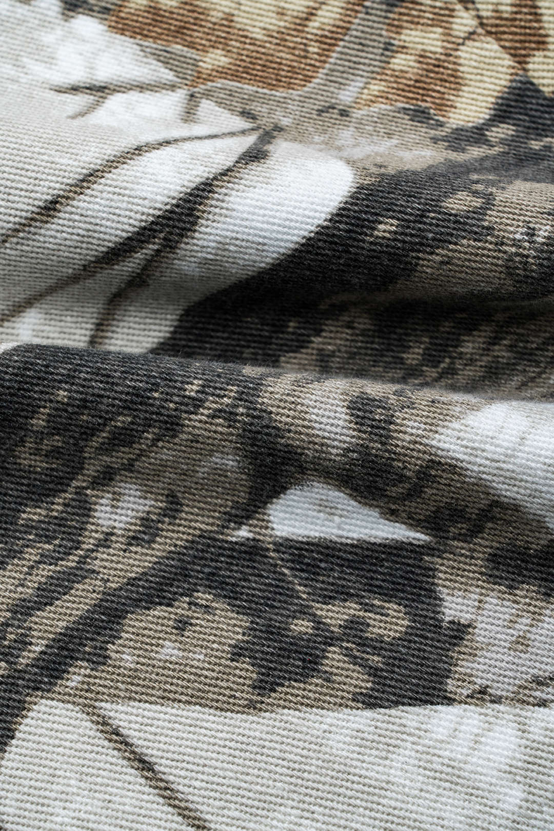 Branch Print Denim Button Pocket Wide Leg Trousers
