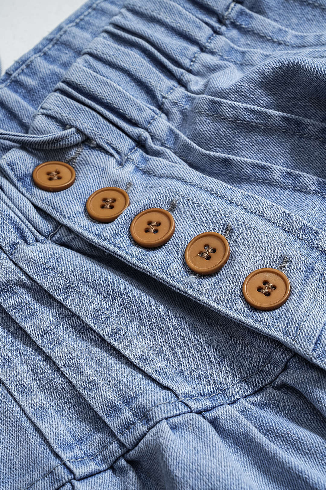 Denim Ruched Button Tie Front Pocket Flared Leg Jeans