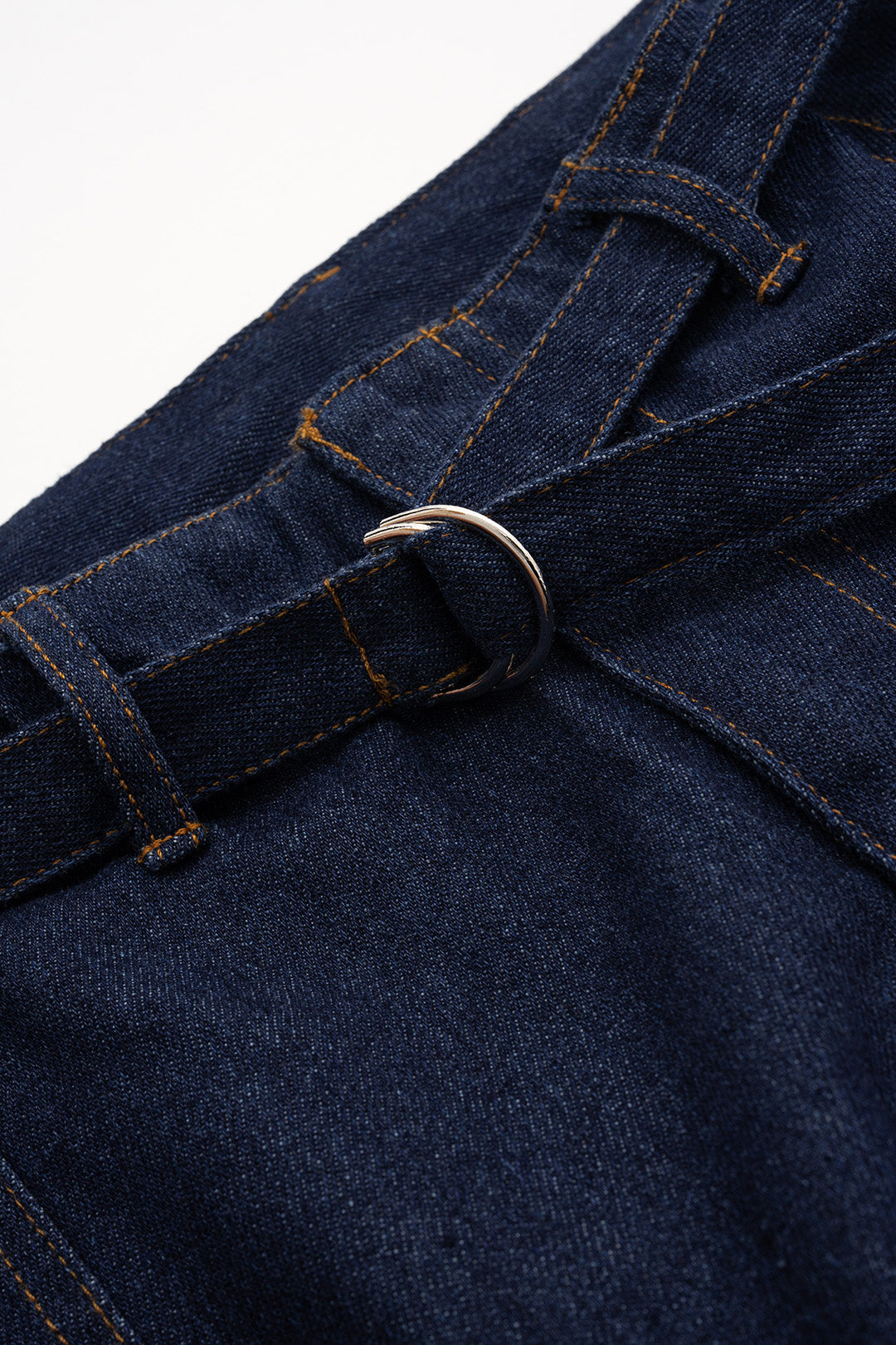 Denim High Waist Belted Wide Leg Jeans
