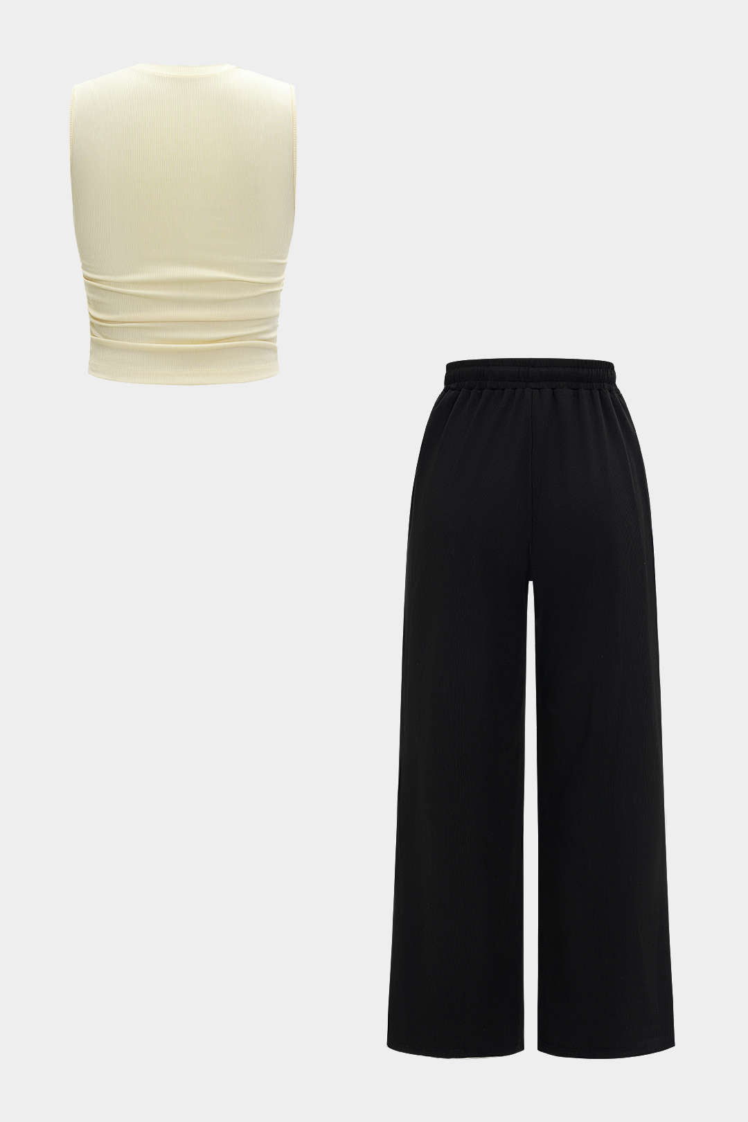 Ruched Tank Top And High Waist Drawstrings Trousers Set