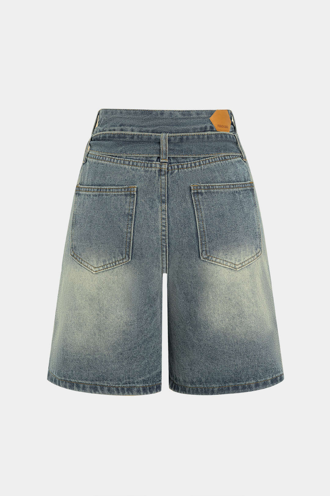 Denim Pocket Belt Asymmetrical Jorts Shorts