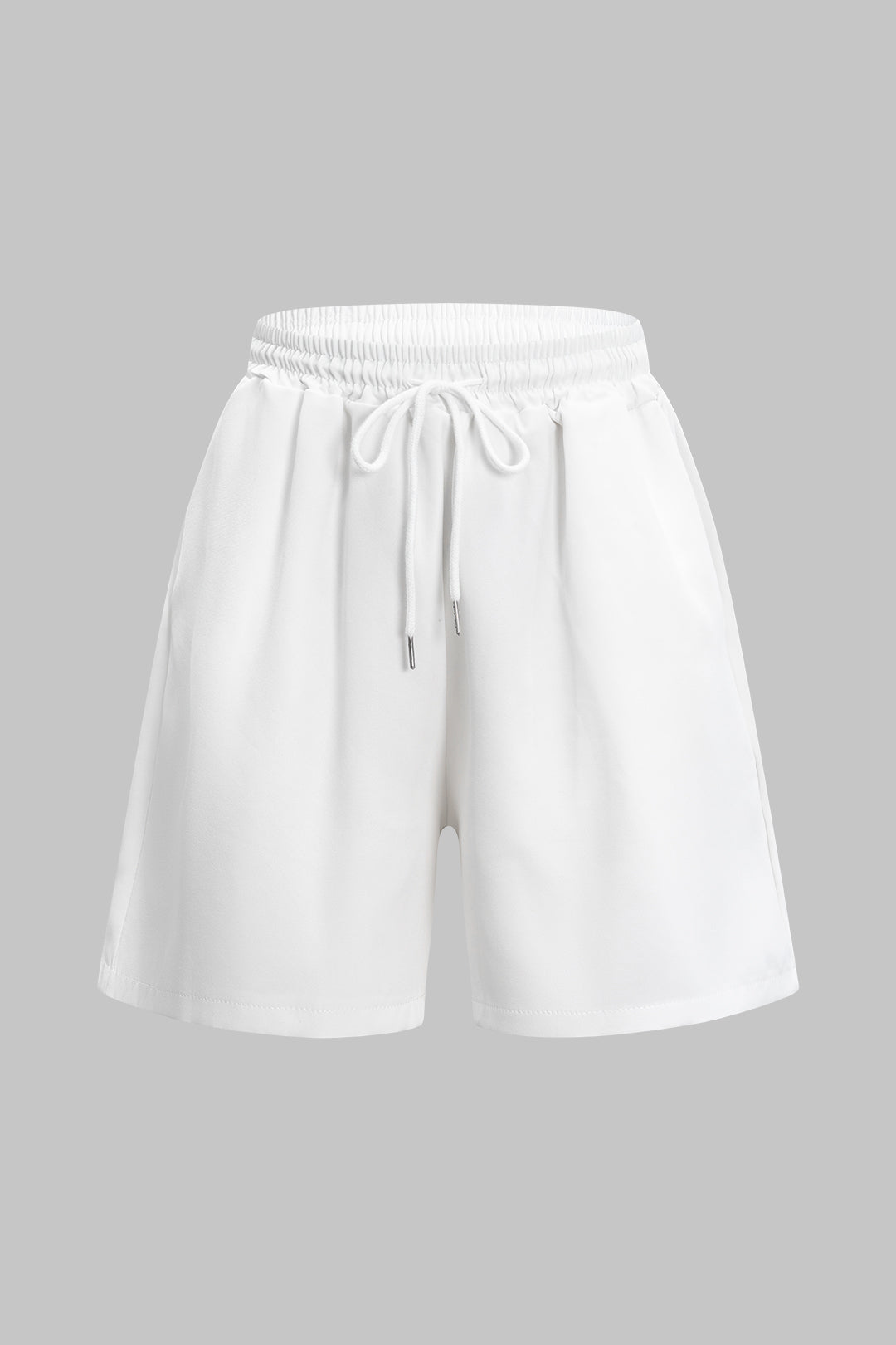 Pocket Button Tank Top And High Waist Drawstring Shorts Set