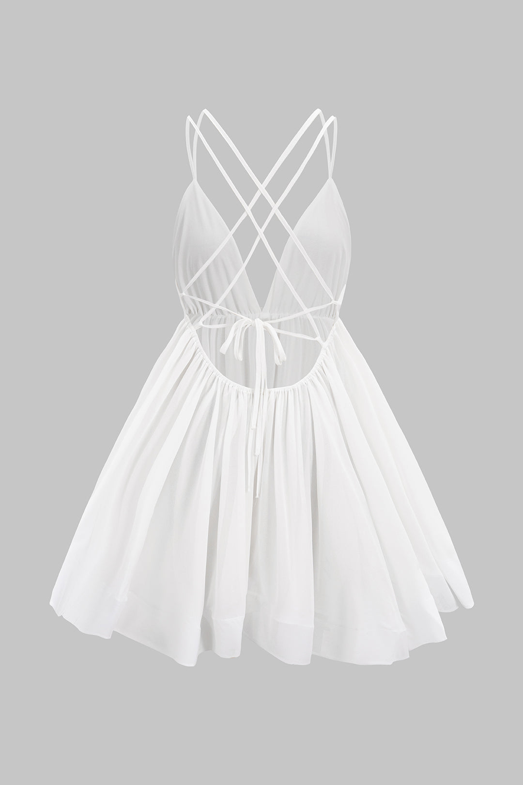 Chiffon V-Neck Pleated Tie-Up Backless Sleeveless Mini Dress