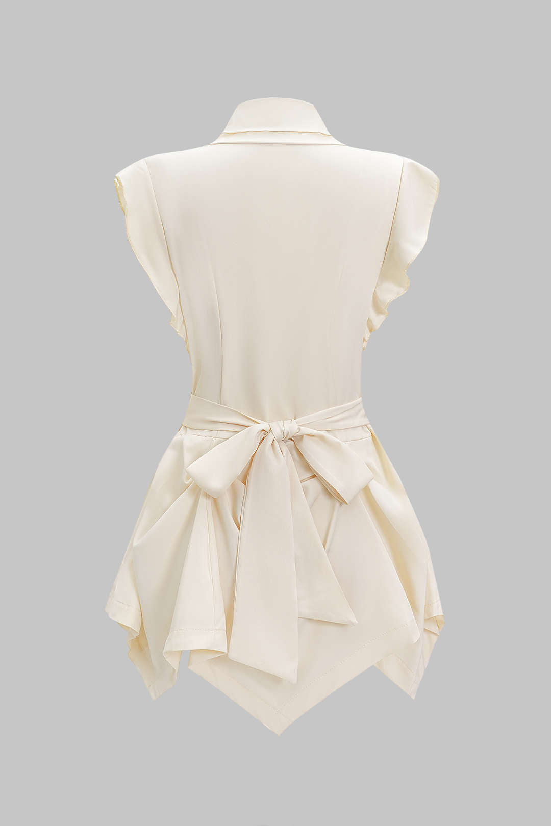V-Neck Ruched Flutter Sleeve Button Corset Waist Tie-Back Shirt