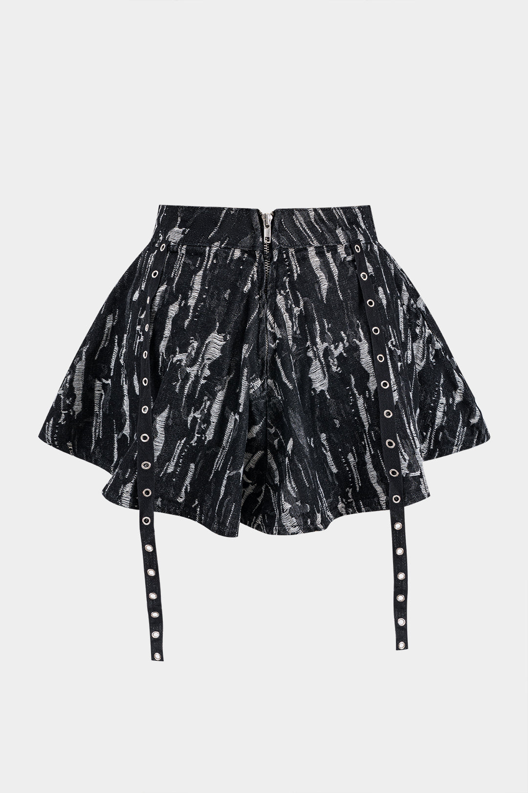 Jacquard Denim Metal Belt Zipper Skirt